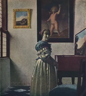 Clavecin Prints: A Lady Standing at the Virginals, c1670-1672, (c1950). Creator: Jan Vermeer