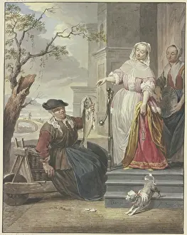 Street Vendor Prints: A lady stands with her maid in front of her house