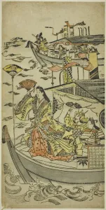 Jihei Sugimura Prints: Lady Tamamushi raising a fan target, c. 1681 / 98. Creator: Sugimura Jihei