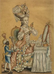 Toilet Table Prints: Lady at a Toilette with a black boy, 1770s. Artist: Anonymous