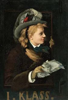 Plaited Prints: Lady in a Train Window, 1877. Creator: Anna Christina Nordgren