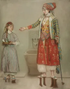 Joie De Vivre Prints: A lady in Turkish costume with her servant at the hammam