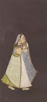 Rajasthan Collection: A Lady Walking at Night Holding an Oil Lamp, ca. 1725. Creator: Unknown
