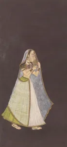 Sari Prints: A Lady Walking at Night Holding an Oil Lamp, ca. 1725. Creator: Unknown