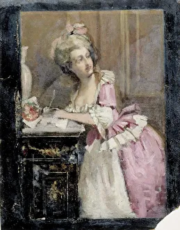 Hurrying Prints: Lady Writing, Study II for the Rococo Lady, 1874. Creator: Albert Edelfelt