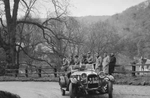 Lagonda Prints: Lagonda 4-seat tourer of CE Littler competing in the RAC Rally, 1939. Artist: Bill Brunell