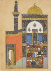 Ganjavi Nezami Prints: Laila and Majnun at School, Folio from a Khamsa (Quintet) of Nizami, A. H. 835 / A. D