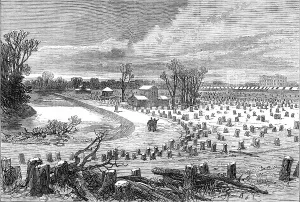 Firewood Prints: Lake in the Bois de Boulogne, Paris, (sketch by balloon post), 1871. Creator: Unknown