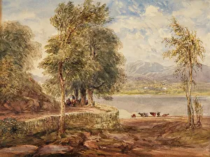 Stone Wall Prints: A Lake With Cattle, 1833-51. Creator: David Cox the Elder