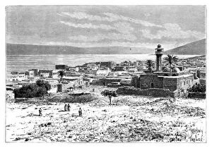 The lake and city of Tiberias, Israel, 1895