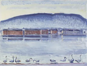Lake Geneva with Mont Saleve and Swans. Artist: Hodler, Ferdinand (1853-1918)