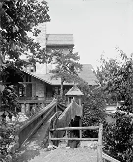 Wooden Bridge Prints: Lake Mohonk Mountain House, N.Y. rustic bridge, between 1895 and 1910. Creator: Unknown