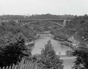 Arch Bridge Prints: Lake and Panther Hollow from across ravine