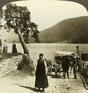 Telemark Prints: When the lake steamer calls at Tinoset pier - view across Tinsjo to the hills