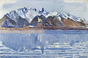 Images Dated 9th April 2019: Lake Thun with Stockhorn Range, c. 1913. Creator: Hodler, Ferdinand (1853-1918)