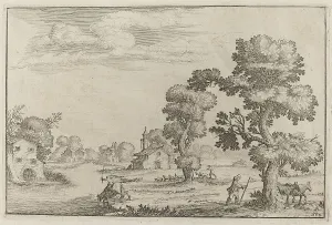Herdsmen Prints: Lakeside Village with Herdsmen, 1638. Creator: Ercole Bazicaluva