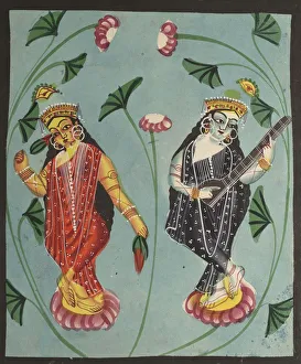 Calcutta Collection: Lakshmi and Sarasvati, 1800s. Creator: Unknown