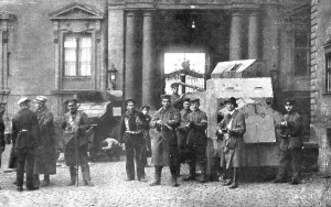 Revolutionaries Prints: L'Allemagne Revolutionnaire; Le 9 novembre 1918; une section d'automobiles blindees des