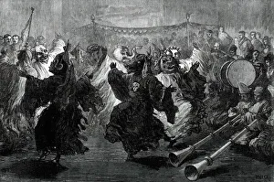 Trumpets Prints: Lama Dance at Jummoo, performed before the Prince of Wales...1876. Creator: W. H. O