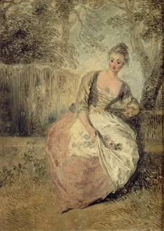 Fete Galante Prints: L?Amante inquiete, 1716-1720. Artist: Watteau, Jean Antoine (1684-1721)