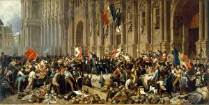 1848 Prints: Lamartine in front of the Town Hall of Paris rejects the red flag on 25 February 1848