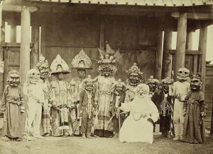 Lama Prints: Lamas in masks and costumes participating in a religious dance (tsam)