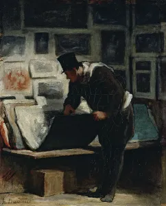 Connoisseur Prints: L'amateur d'estampes, c.1860. Creator: Honore Daumier