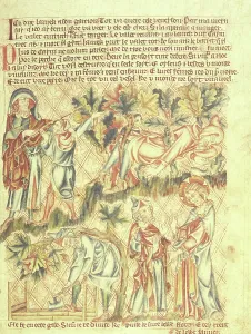 Carpentry Prints: Lamech kills his son, and Noah is warned of the flood, c1320-1330. Creator: Unknown