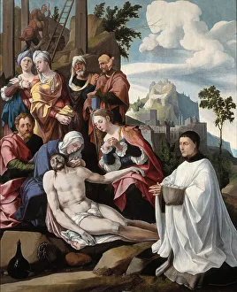 Piet Prints: The Lamentation over Christ with a Donor, c. 1535. Artist: Scorel, Jan, van (1495-1562)