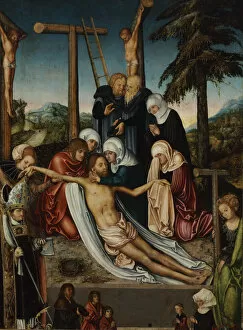 The Lamentation over Christ with Saints Wolfgang and Helena, c. 1525. Artist: Cranach, Lucas, the Elder (1472-1553)