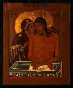 Moscow School Prints: The Lamentation over the Dead Christ, End of 19th cen Artist: Russian icon
