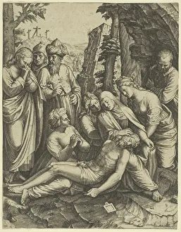 The lamentation of the dead Christ who is supported by the Virgin Mary and surround... ca. 1520-60. Creator: Anon