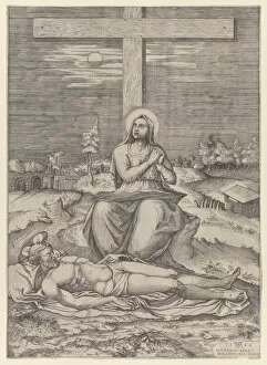 Crucifix Collection: The Lamentation of the Virgin Beneath the Cross, 1566. Creator: Mario Cartaro