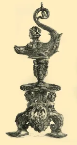 Sampson Low Prints: Lamp in the form of Sphinx-like Sea Creature, c1510-1530, (1881). Creator: W. W. McCarty