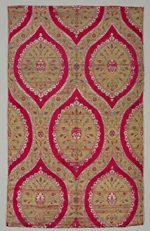Lampas with floral medallions in ogival lattice, 1550-1575. Creator: Unknown