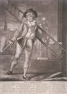 Contentment Prints: Lamplighter, 1790; with humorous text in the lower margin