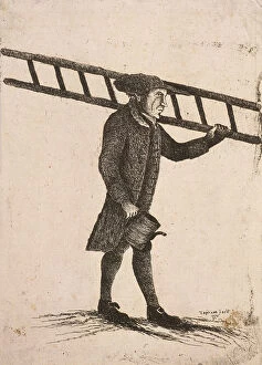 Street Life Gallery: Lamplighter holding a ladder and an oil can, 1770. Artist: Edward Topham