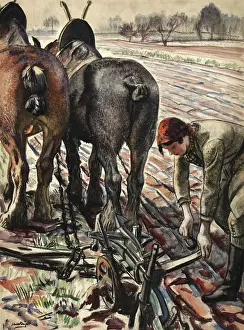 Nationalism Prints: Land Army Girl, World War II poster, 1939. Creator: Dame Laura Knight
