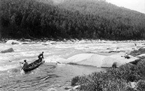 Russian Federation Prints: A Land-Management Expedition Boat Passing a Mrassu River Rapids, 1913. Creator: GI Ivanov