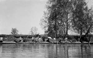 Russian Federation Prints: Land-Management Expedition Boats by the Shore of the Tom River Between Kuznetsk and