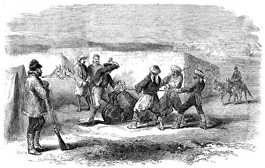 Crimea Ukraine Prints: The Land Transport Camp before Sebastopol - Shoeing a Refractory Mule - sketched by J