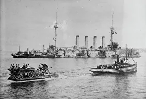 Tugboat Prints: Landing a 155 mm gun at Sedd-ul [i.e. Sedd-el] Bahr, 1915. Creator: Bain News Service