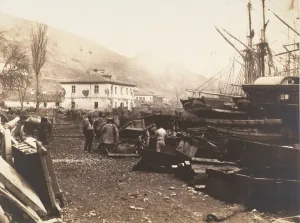 Balaklava Prints: Landing Place, Ordnance Wharf, Balaklava, 1855. Creator: Roger Fenton
