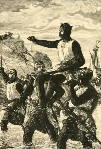 Carrying On Shoulders Prints: Landing of Roger Guiscard in Sicily, (1057), 1890. Creator: Unknown