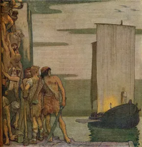 Preparation Prints: The Landing of Saint Patrick in Ireland, c1912, (1914). Artist: Edward Reginald Frampton