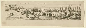 Callot Gallery: Landing of troops at the siege of La Rochelle, 1630. Artist: Callot, Jacques (1592-1635)