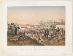 Landing of the Turkish army at Yevpatoriaunder the command of Omer Pasha, 1855. Artist: Deroy