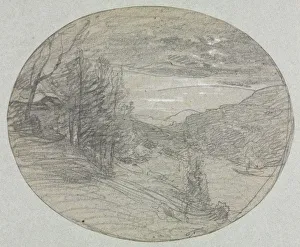 Framing Lines In Graphite Prints: Landscape, 1800s. Creator: Francois-Auguste Ravier (French, 1814-1895)