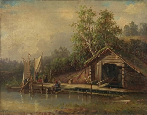 Boathouse Prints: Landscape, 1861. Creator: Alfred Wistrom