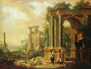 1750s Prints: Landscape with Ancient Ruins and a Column, 1756. Creator: Christian Georg Schutz